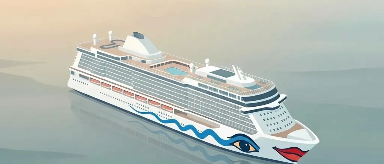AIDA Cruises ship illustration in minimalist pastel style