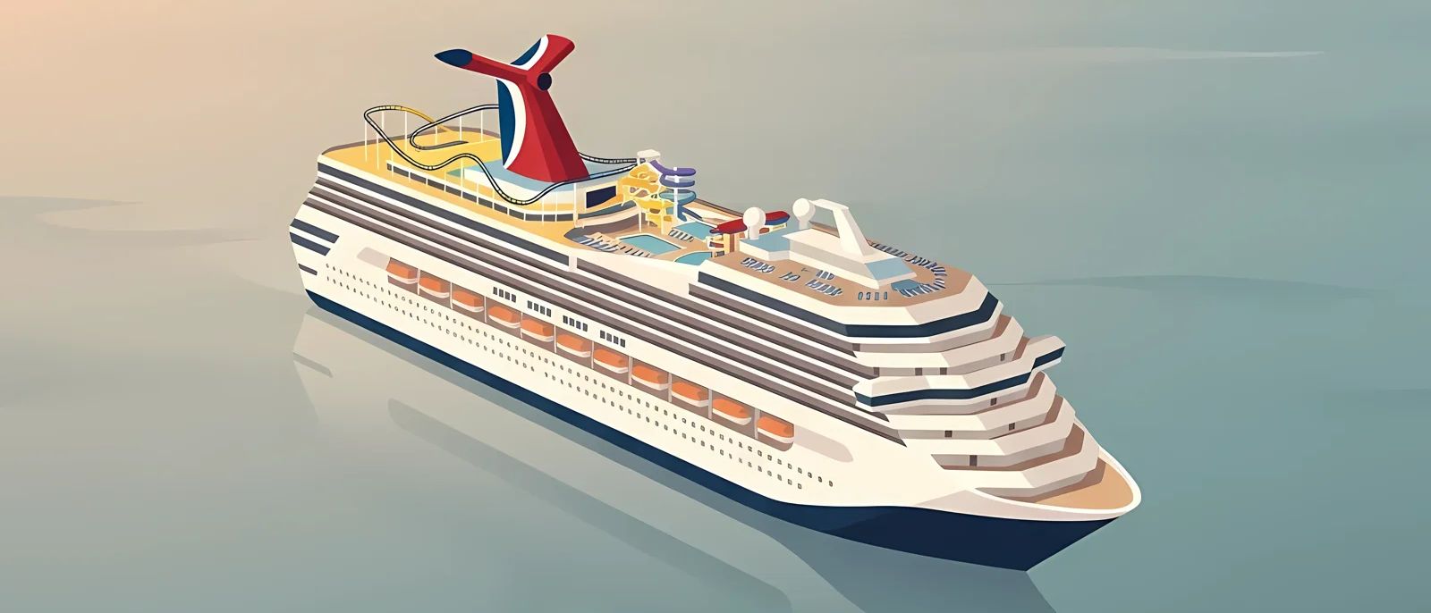 Carnival Cruise Line ship illustration in minimalist pastel style