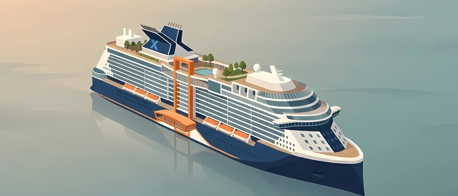 Celebrity Cruises ship illustration in minimalist pastel style
