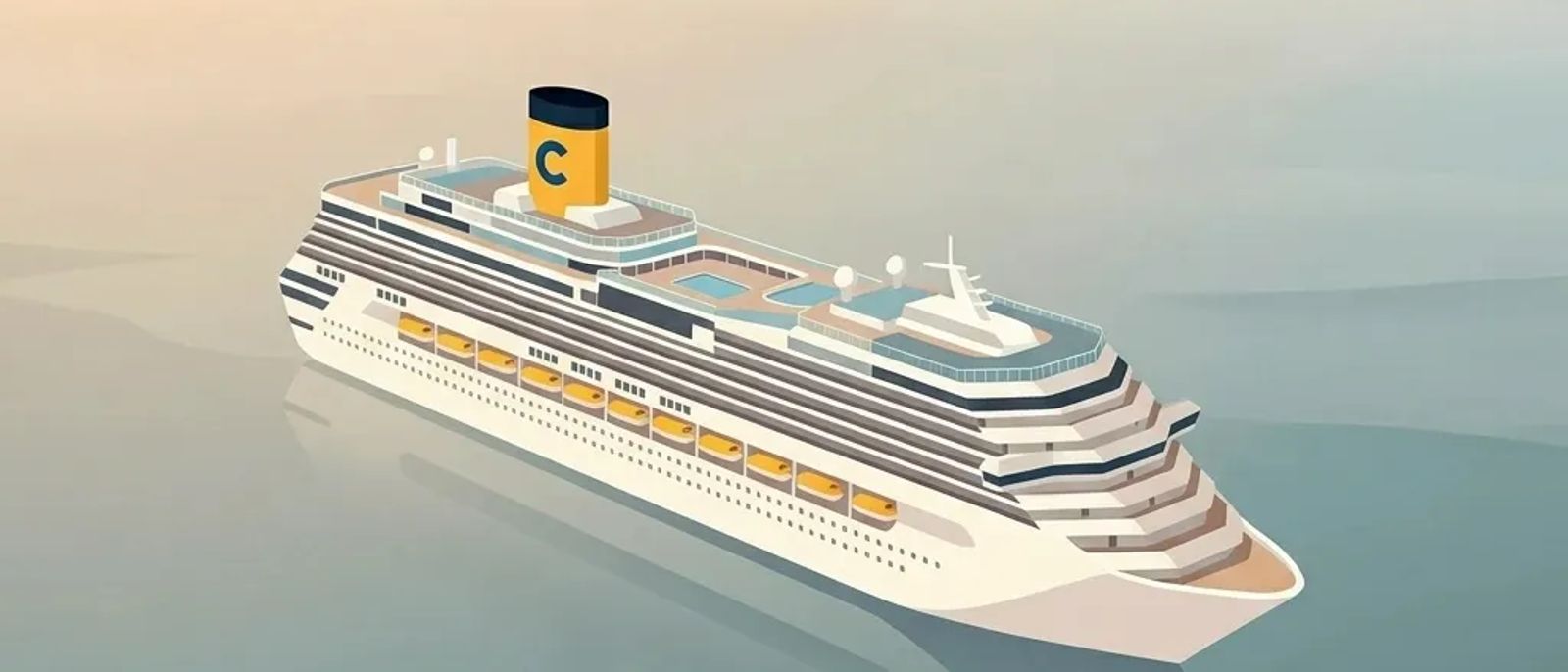 Costa Cruises ship illustration in minimalist pastel style