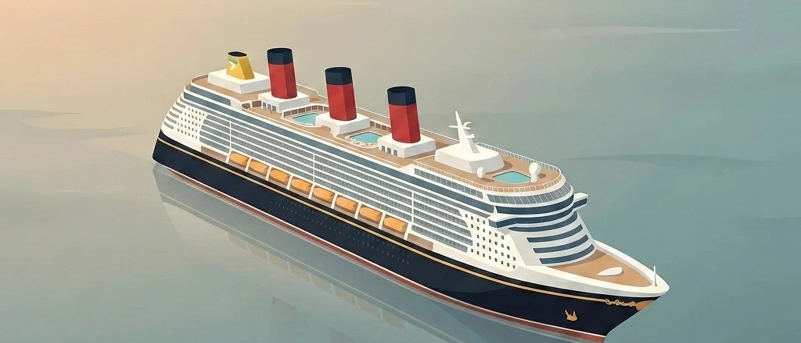 Disney Cruise Line ship illustration in minimalist pastel style