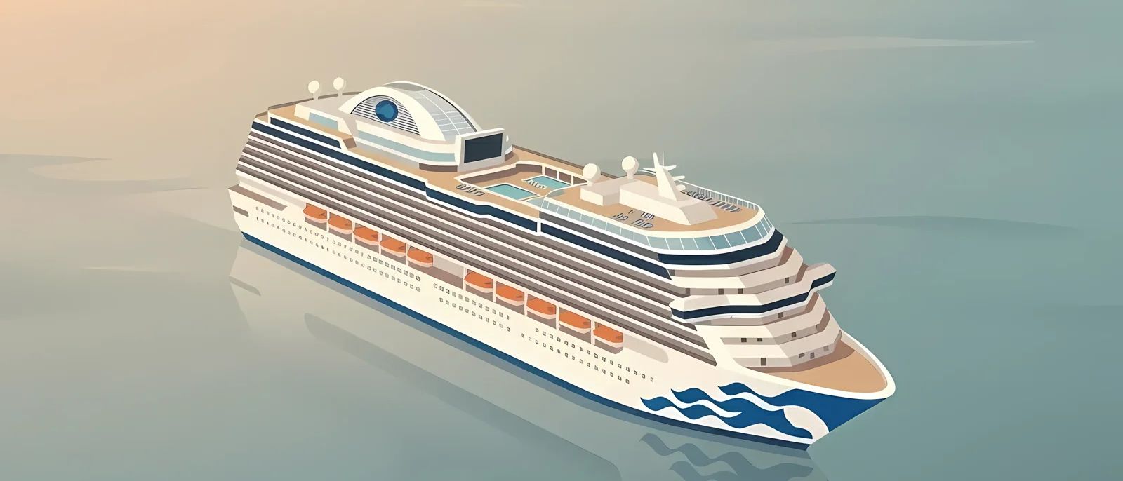 Princess Cruises ship illustration in minimalist pastel style