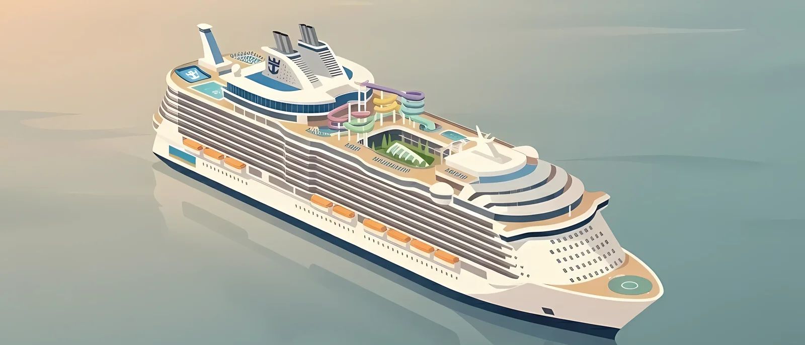 Royal Caribbean ship illustration in minimalist pastel style