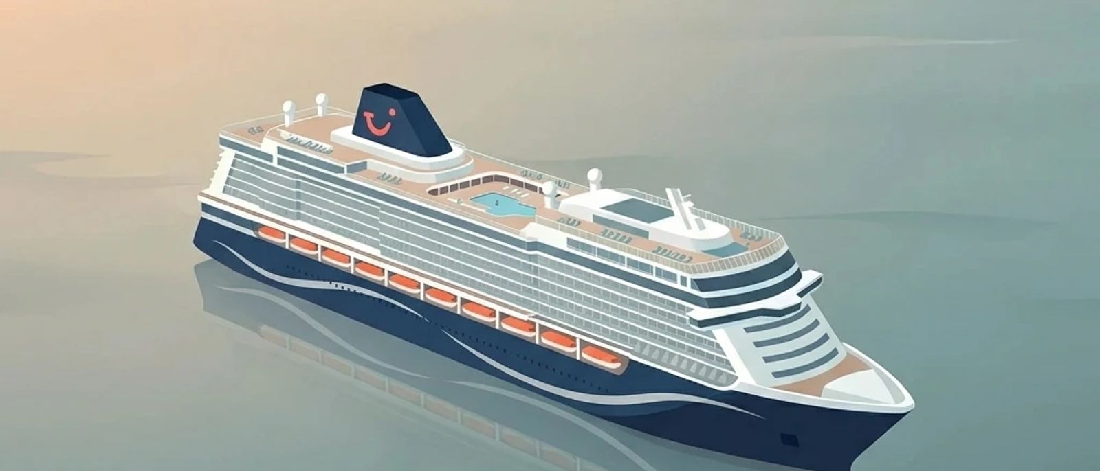 TUI Cruises ship illustration in minimalist pastel style