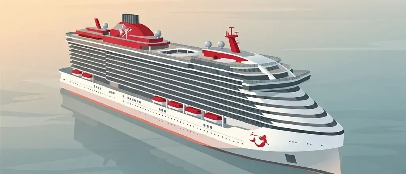 Virgin Voyages ship illustration in minimalist pastel style