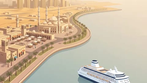 Modern skyline of Dubai rising from the Arabian Gulf