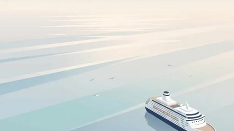 Kreuzfahrtschiff allein auf ruhiger, offener See, weit weg von jeder Küste