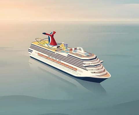 Carnival Cruise Line ship illustration in minimalist pastel style