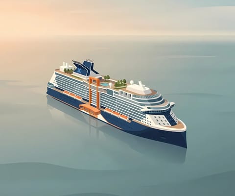 Celebrity Cruises ship illustration in minimalist pastel style