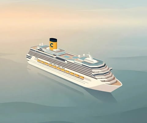Costa Cruises ship illustration in minimalist pastel style