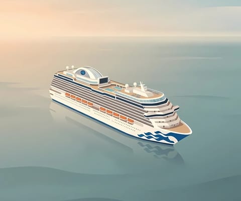 Princess Cruises ship illustration in minimalist pastel style
