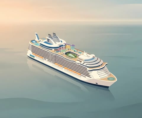 Royal Caribbean ship illustration in minimalist pastel style