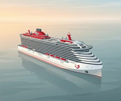 Virgin Voyages ship illustration in minimalist pastel style