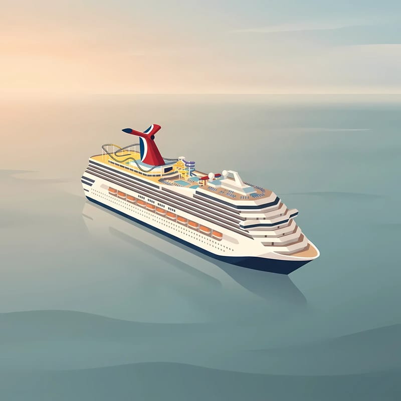 Carnival Cruise Line ship illustration in minimalist pastel style