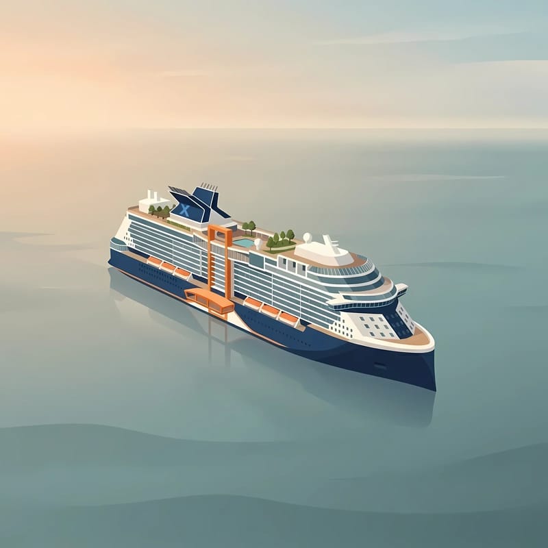 Celebrity Cruises ship illustration in minimalist pastel style
