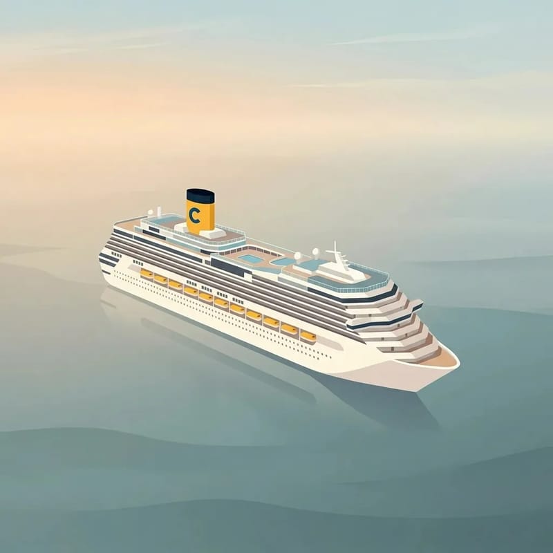 Costa Cruises ship illustration in minimalist pastel style