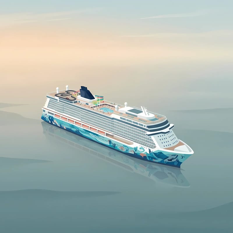 Norwegian Cruise Line ship illustration in minimalist pastel style