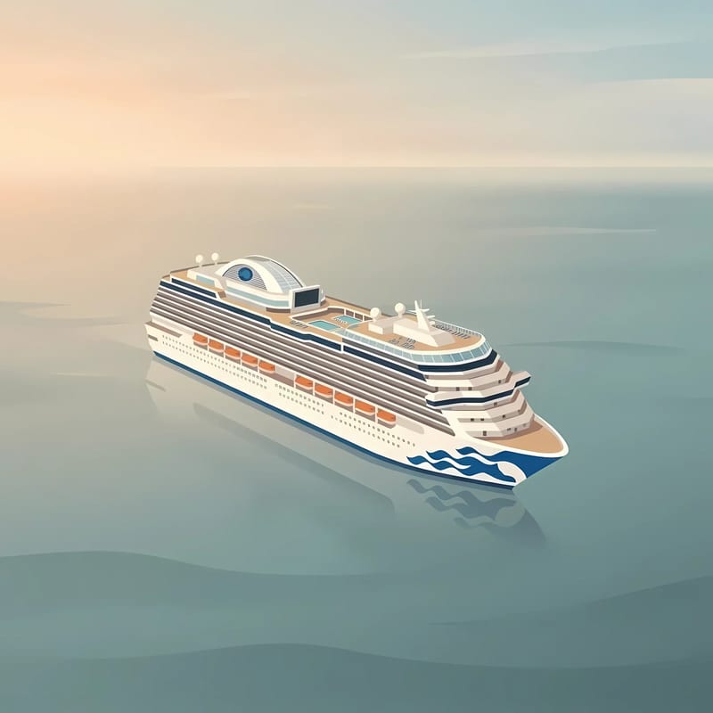 Princess Cruises ship illustration in minimalist pastel style