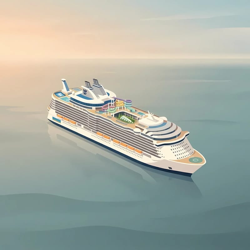 Royal Caribbean ship illustration in minimalist pastel style