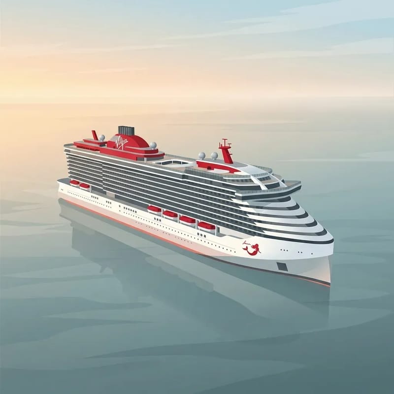 Virgin Voyages ship illustration in minimalist pastel style