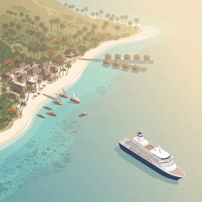 Overwater bungalows and turquoise lagoon in the Indian Ocean
