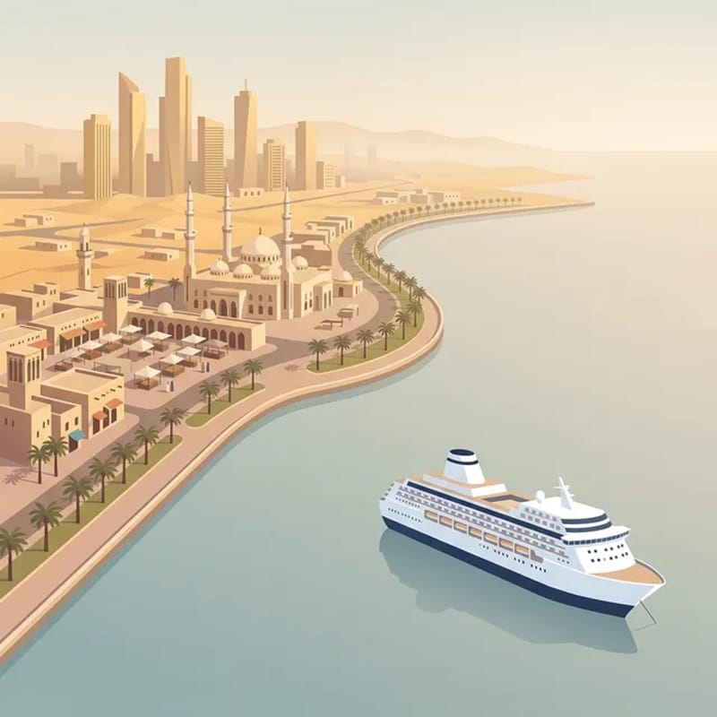 Modern skyline of Dubai rising from the Arabian Gulf