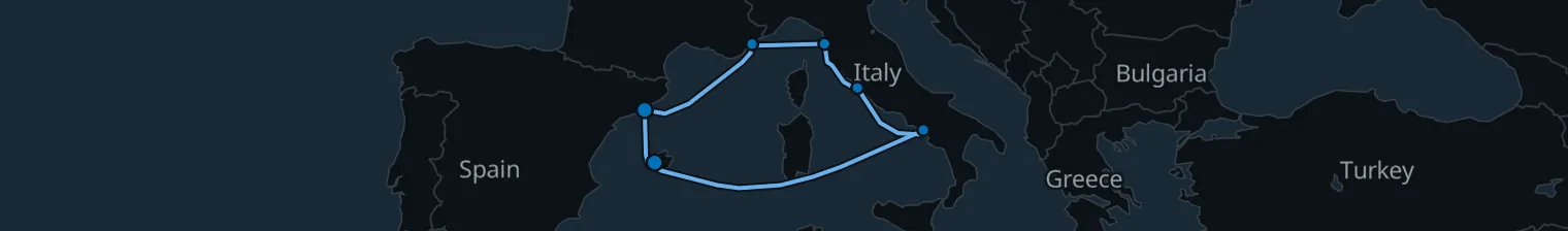 Route map of Sunlit Shore Odyssey – Catalan Coast & Riviera
