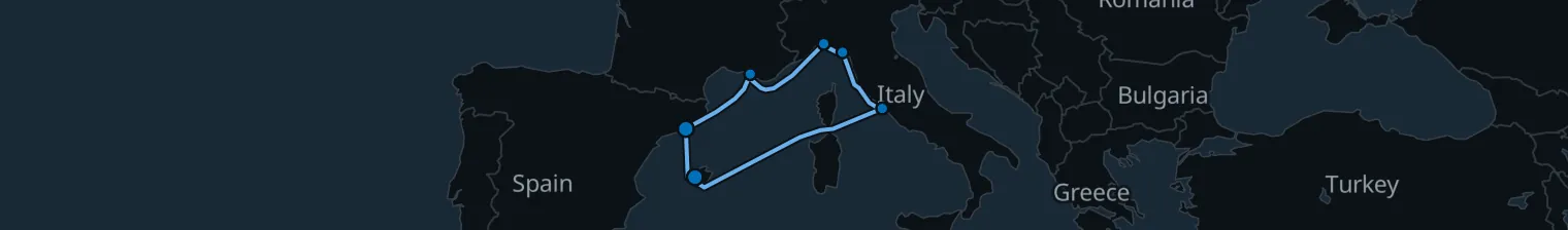 Route map of Apostolic Horizons – Rome, Genoa & Mallorca