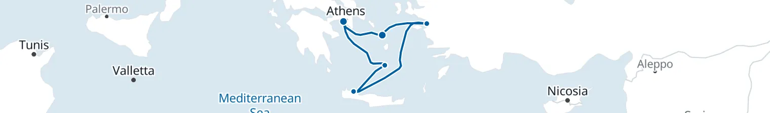Route map of Sunspill & Shadows – Aegean’s Hidden Corners