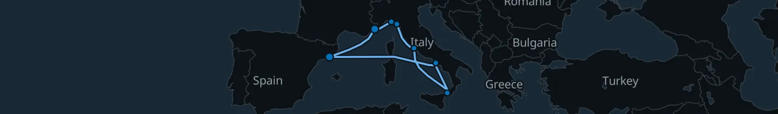 Route map of Sapphire Shoreline – Italian Riviera & Provence