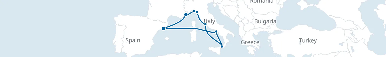 Route map of Sapphire Shoreline – Italian Riviera & Provence