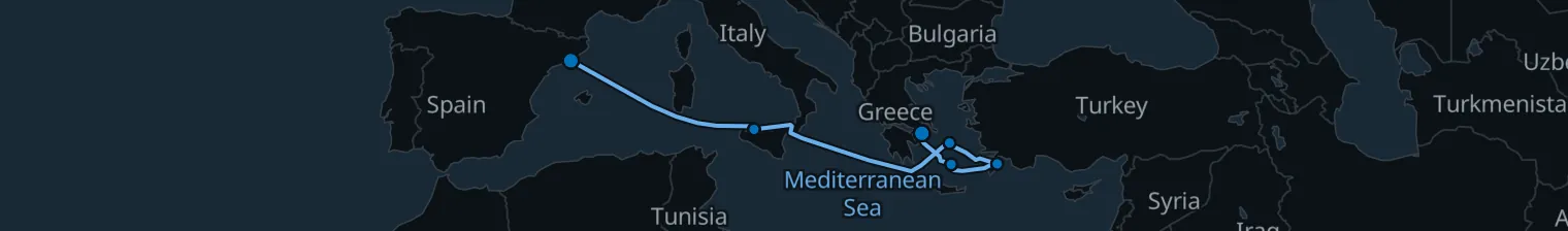 Route map of Siren’s Lament – Aegean & Sicily