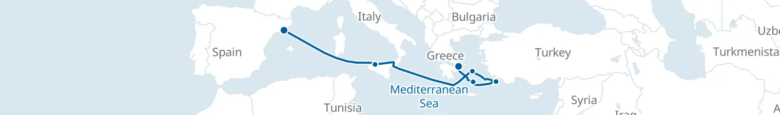 Route map of Siren’s Lament – Aegean & Sicily