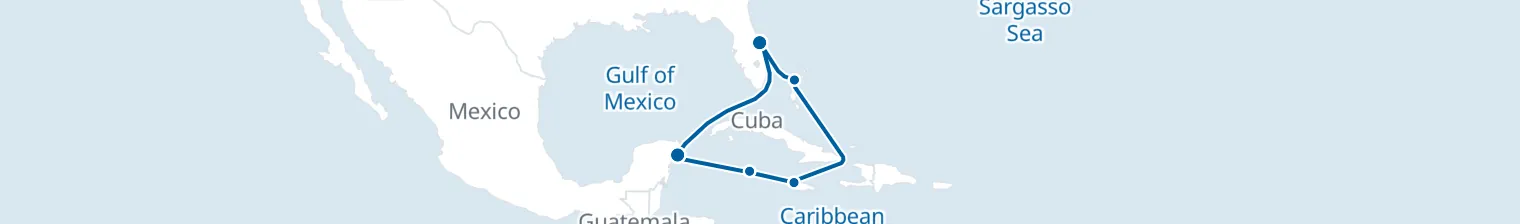 Route map of Azimuth of the Antilles – Montego Bay & Cozumel