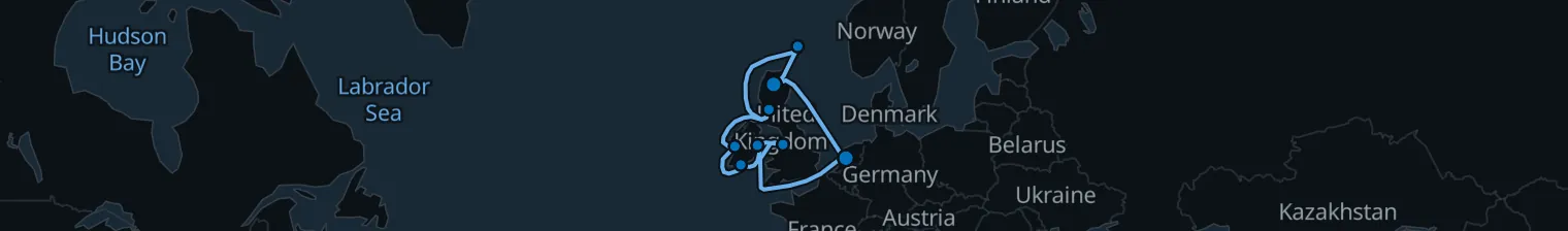 Route map of Fjords & Lighthouses – Scottish Highlands & Ireland
