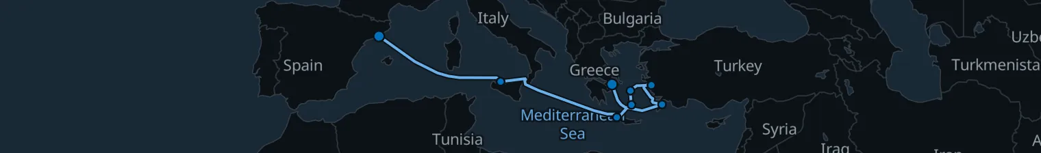 Route map of Sunken Ruins & Spice Bazaars – Aegean to Barcelona