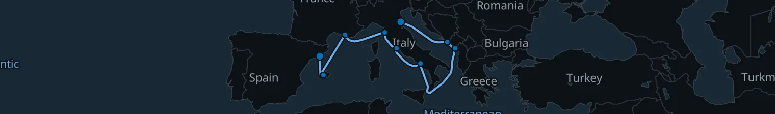 Route map of Adriatic to Provence – Dubrovnik & Marseille