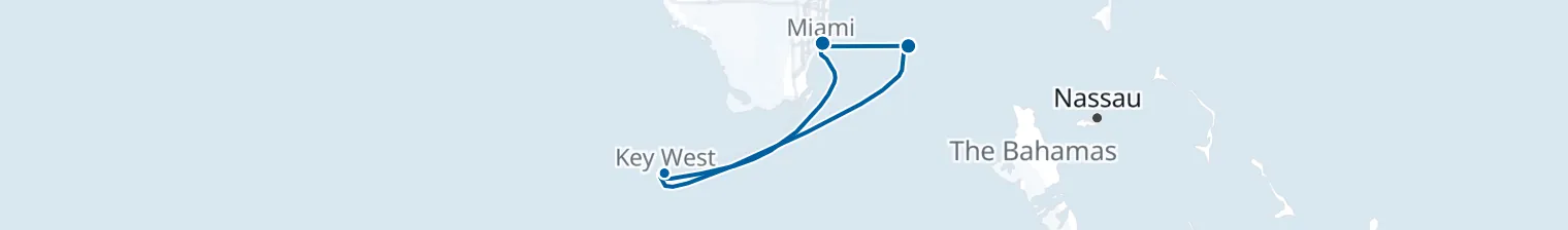 Route map of Tiki Torch Glow – Key West & Bimini