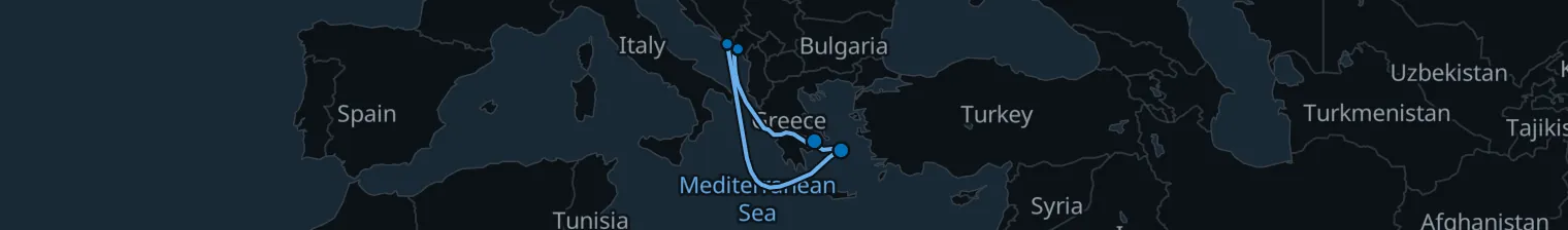 Route map of Sapphire Veil – Adriatic & Aegean
