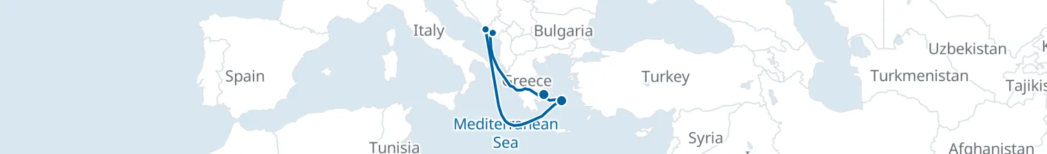 Route map of Sapphire Veil – Adriatic & Aegean