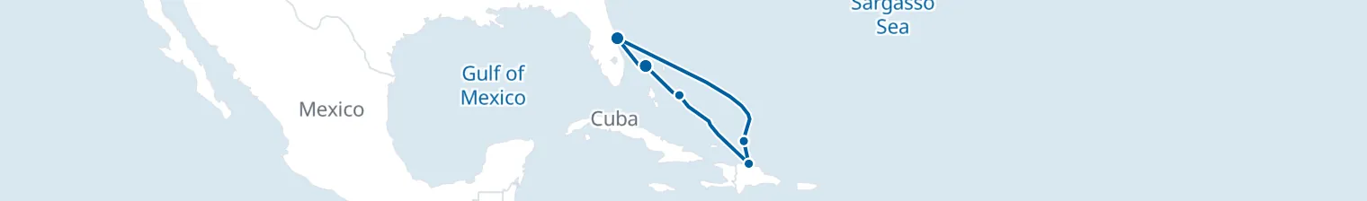 Route map of 7 Night Cruise from Port Canaveral