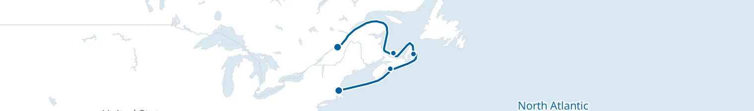 Route map of Acadian Tidecall – Boston to Québec