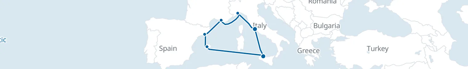 Route map of Sun-Bleached Stone – Genoa, Marseille & Palma