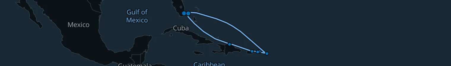 Route map of Indigo Horizon – Tortola & Bimini from Miami