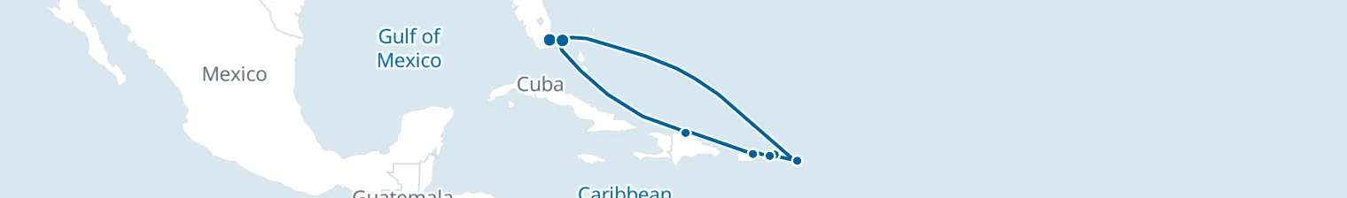 Route map of Indigo Horizon – Tortola & Bimini from Miami