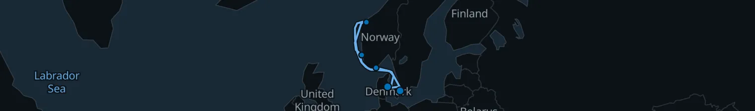 Route map of Nordic Tidewaters – Fjords & Hanseatic