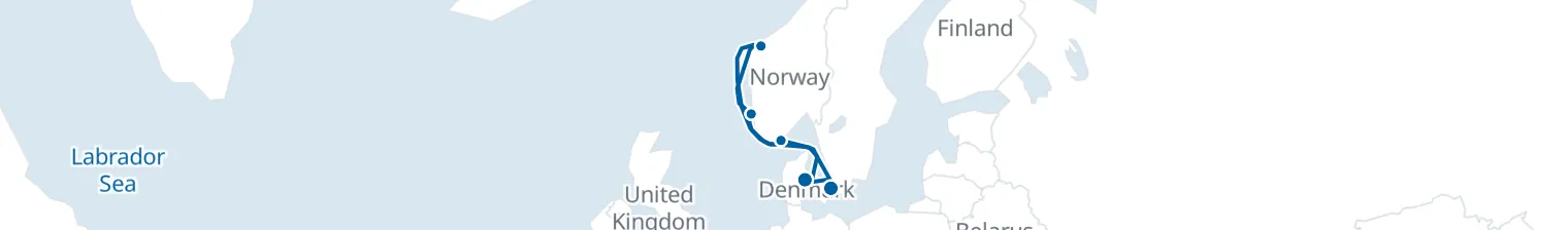 Route map of Nordic Tidewaters – Fjords & Hanseatic