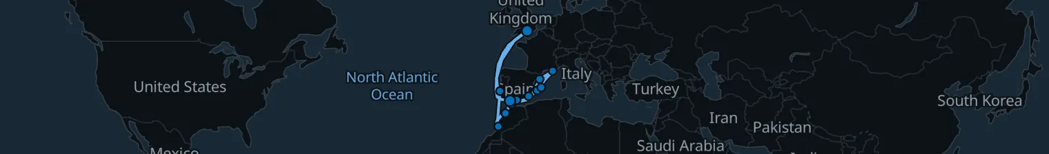 Route map of Silk Road Current – Atlantic to Spain