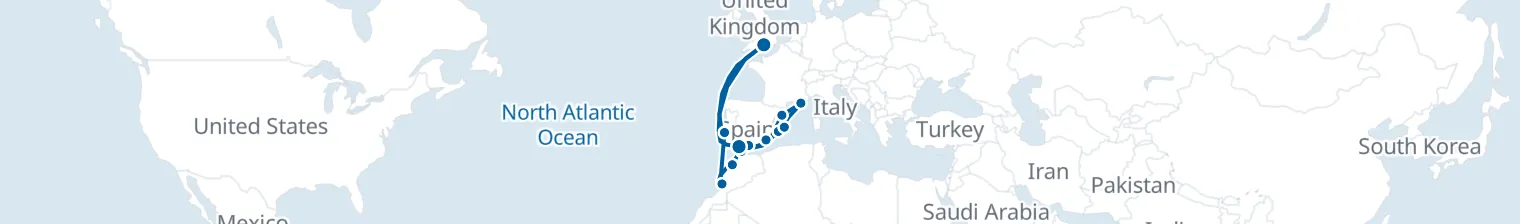 Route map of Silk Road Current – Atlantic to Spain