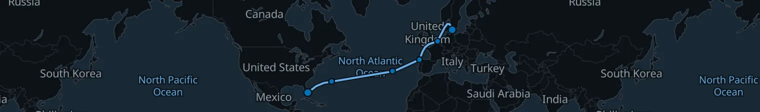 Route map of Transatlantic Tidecall – Bermuda & Azores